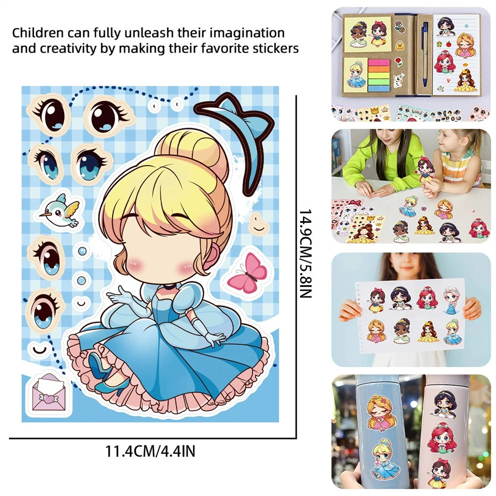 

8/16Sheets Children DIY Princess Puzzle Stickers Make A Face Funny Assemble Jigsaw Stickers Kids Educational Toys