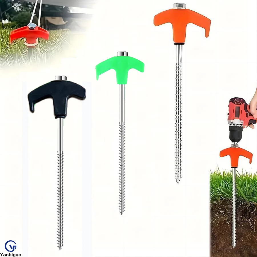 4 pcs Screw in Tent Stakes Heavy Duty，Ground Anchors Screw with Hex Head Driver Heavy Nails ，New Metal Screw Tent Nails