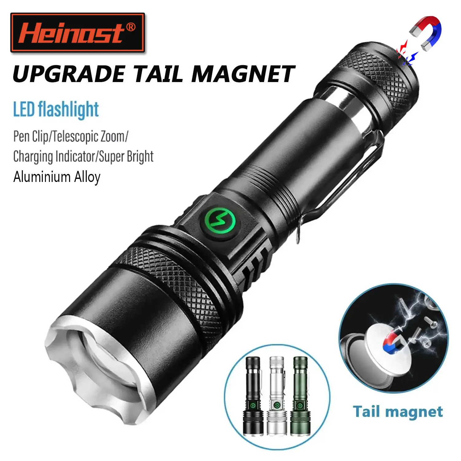 

Heinast Tactical Flashlight Telescopic Zoom 3000LM LED Flashlight Waterproof Handheld Flash Working Emergency Camping Lantern