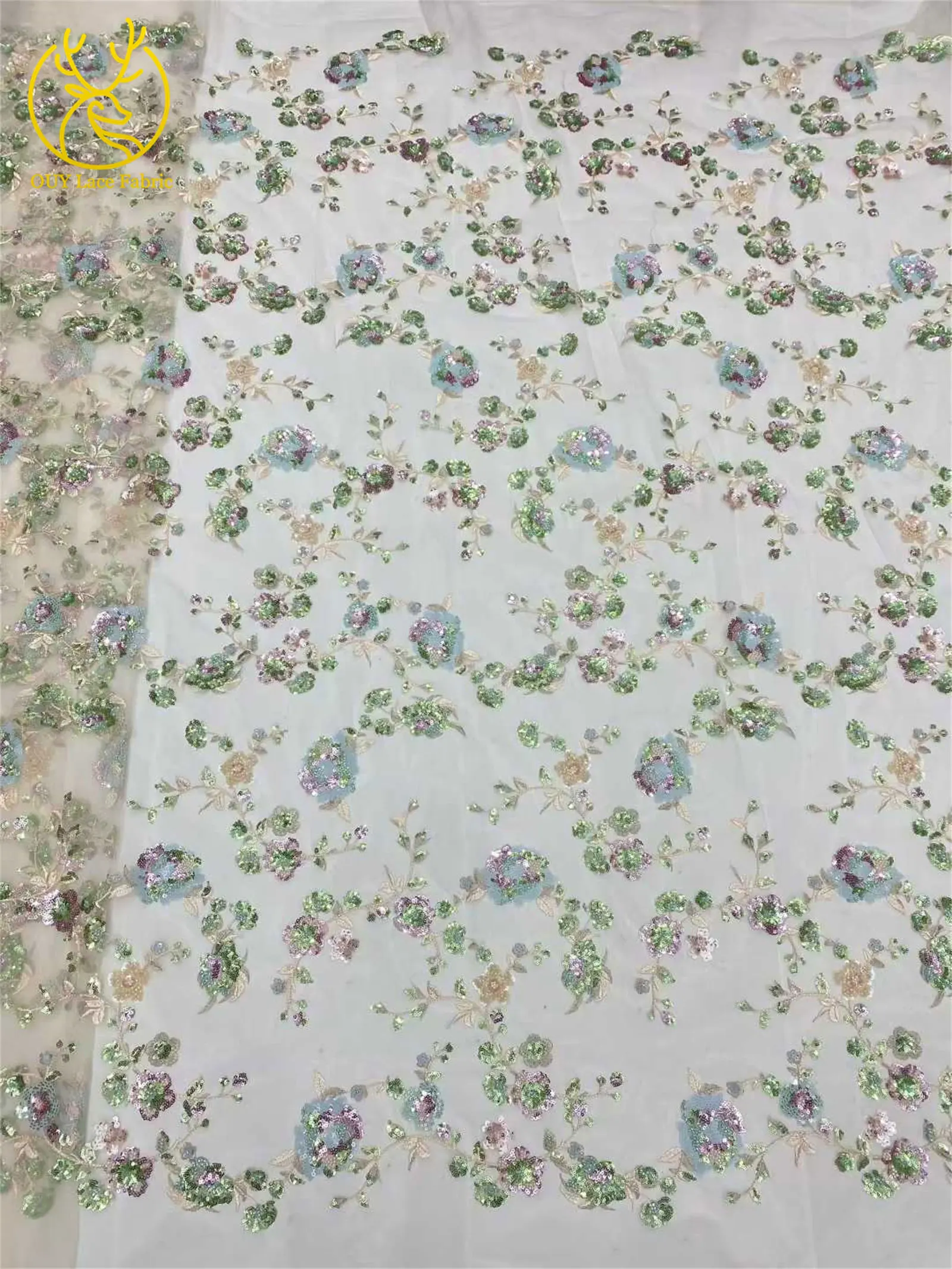 Elegantes Brautkleid mit Pailletten-Stickerei, Spitzenstoff 2026, Hochwertige Afrikanische Perlen-Tüllspitze für Damenkleider zum Nähen – Detail 12