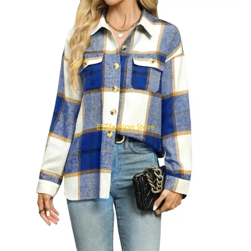 

Y5GC Womens Fall Outfits Fashion Clothes s Flannel Button Down Long Sleeve Shirts Jackets