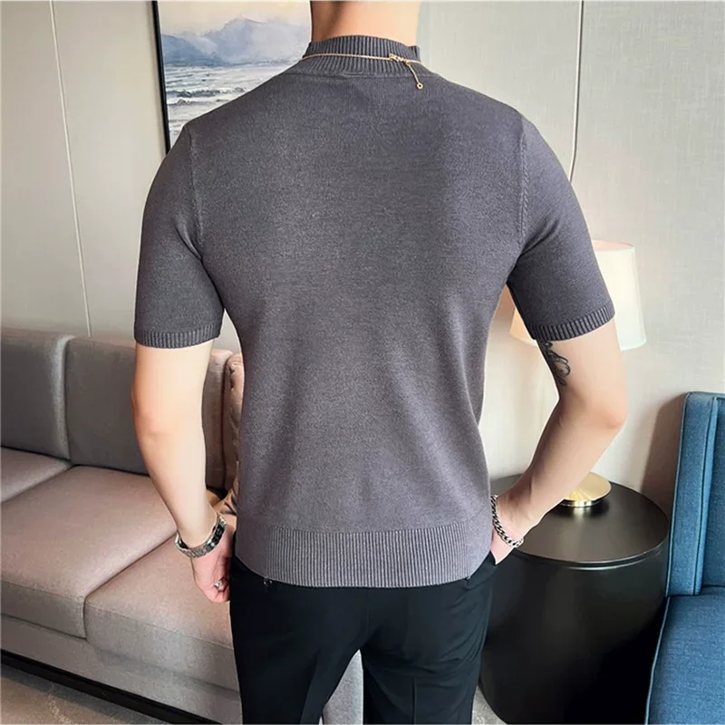 Autumn Men\'s Half Turtleneck  knitted T Shirts Korean version Slim Fit Solid Pullovers Elastic Casual Thin Sweater Men Clothing