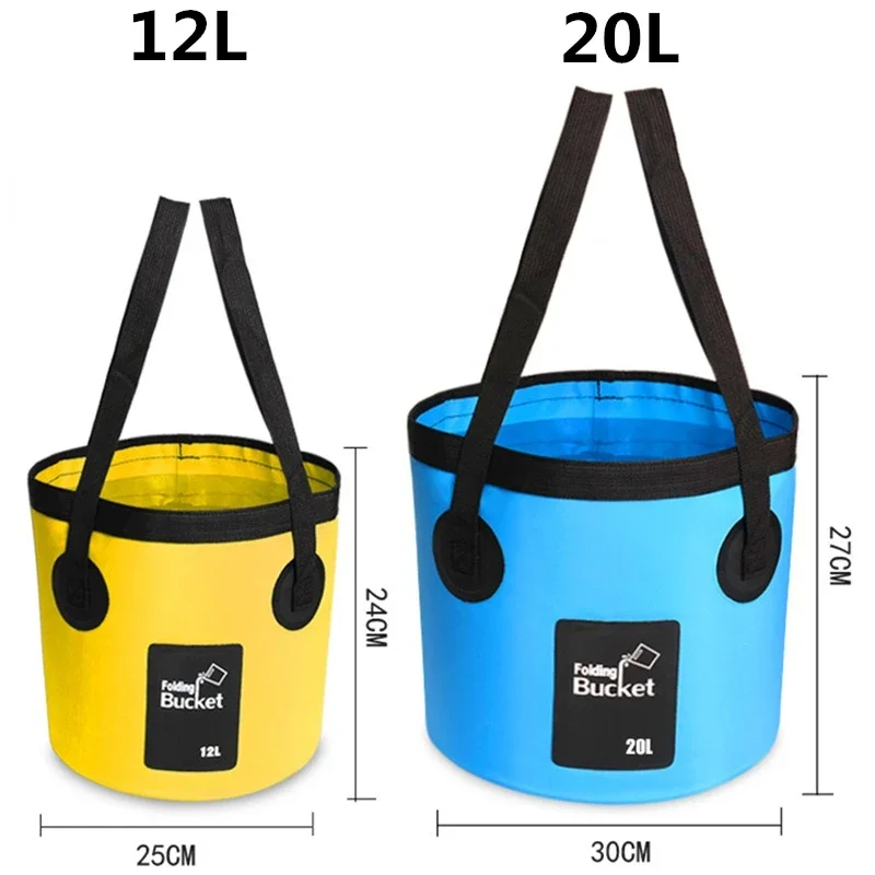 Balde portátil para armazenamento de água, impermeável, dobrável, pesca, ao ar livre, viagens, suprimentos para carro, 12L, 20L