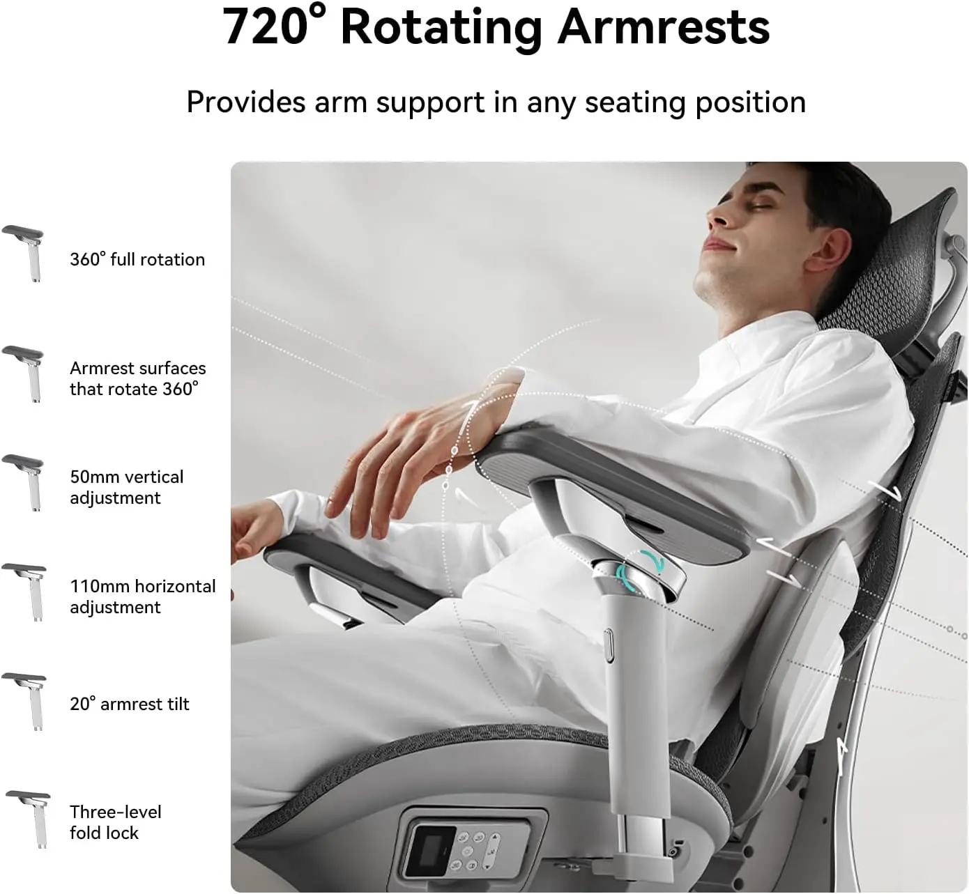 Fully Automated Lumbar Tracking 4D Headrest 720° Adjustable Armrests Swivel Grey Smart Ergonomic Office Chair