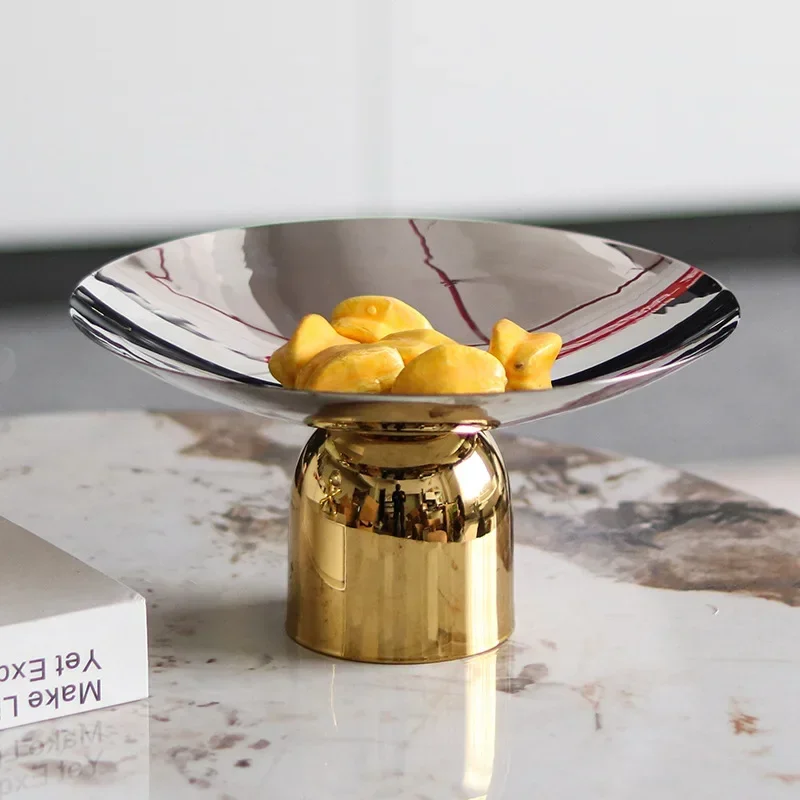 New Deluxe Round Stainless Steel Fruit Tray, Candy Tray, High Legged Metal Tray, Tableware, Organizer, Kitchen Table Decora