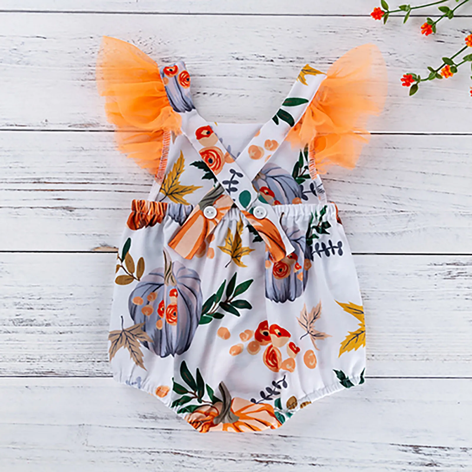 Ruched Fly Sleeve Pumpkin Halloween Baby Toddler Bodysuits Girls Rompers Festivals Outfits Newborn Baby Girls Romper&Jumpsuit