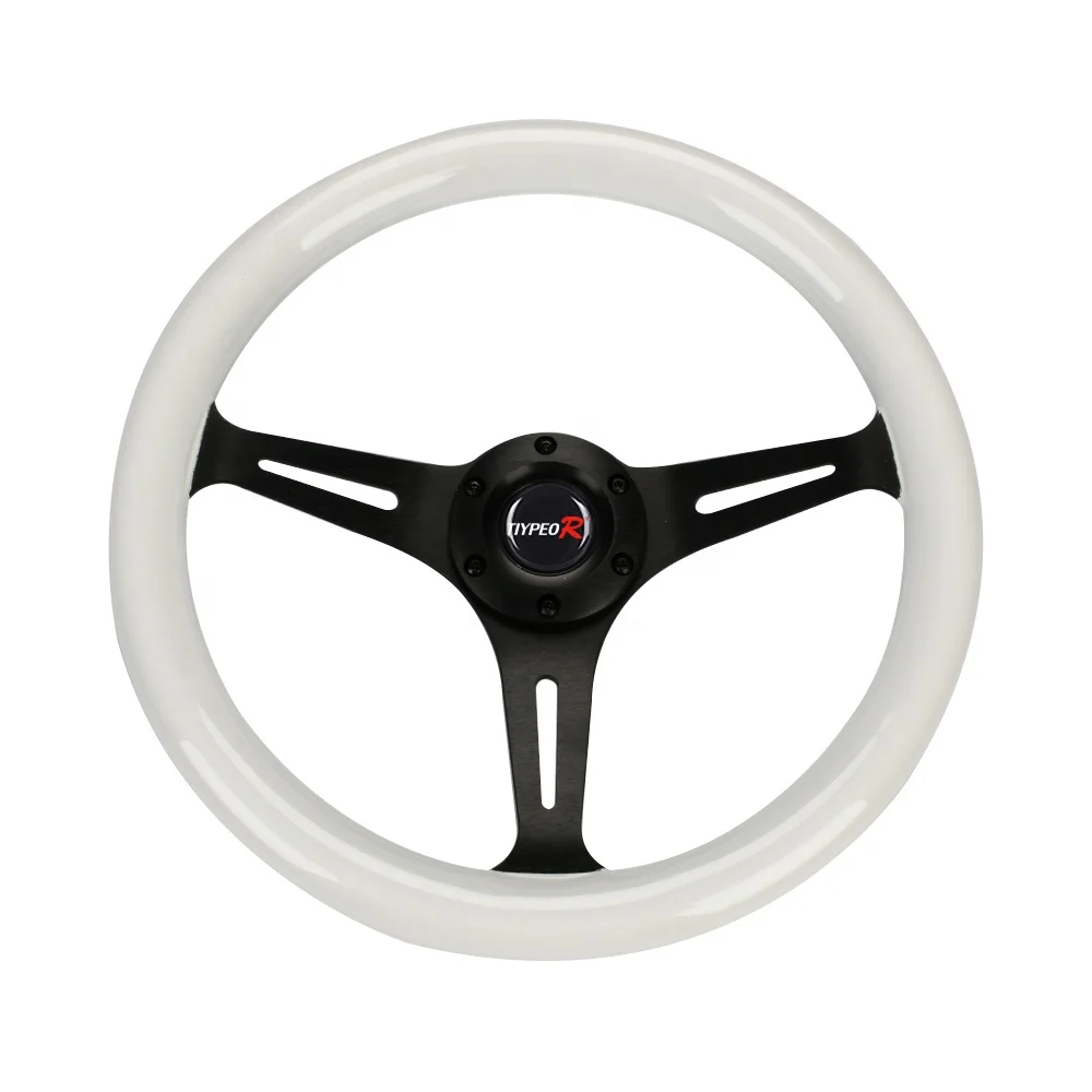 

Racing car drift 350mm 14 inch with horn button fluorescence solid wood steering wheel