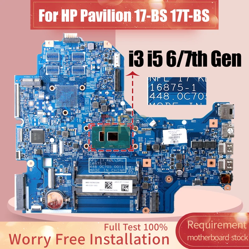 16875-1 For HP Pavilion 17-BS 17T-BS Laptop Motherboard i3 i5 6/7th Gen 925624-601 925625-601 Notebook Mainboard