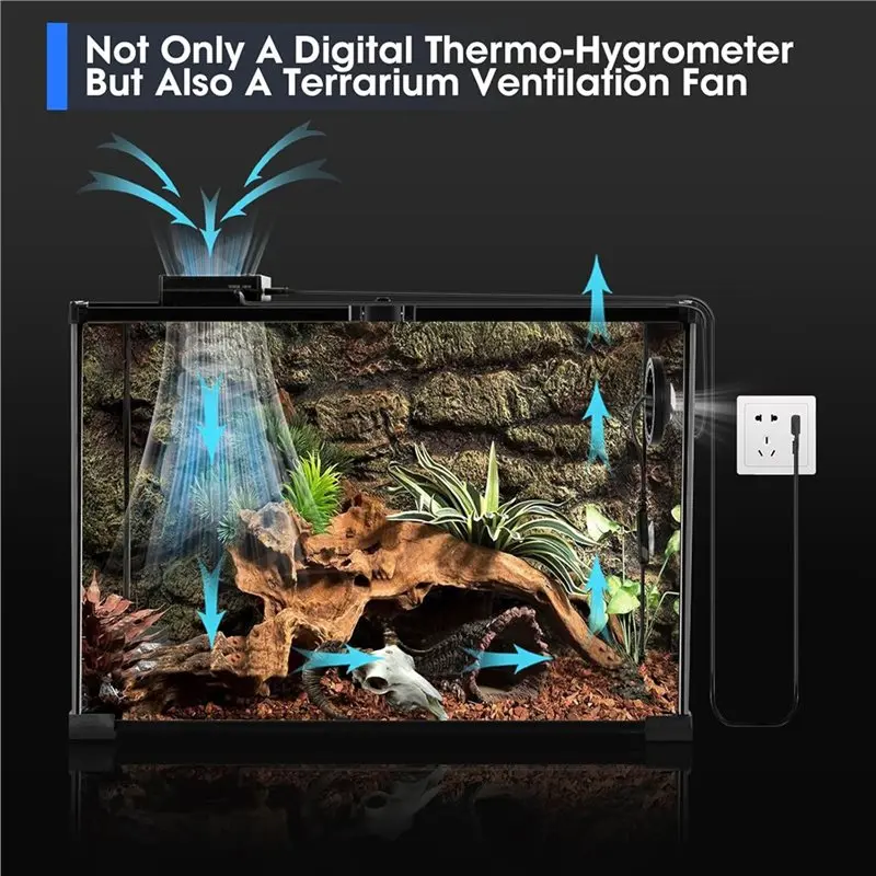 AB41-Reptile Tank LED Digital Terrarium Thermometer Hygrometer With Dehumidifier Ventilation Fan For Snakes Bearded Dragons Geck view 4