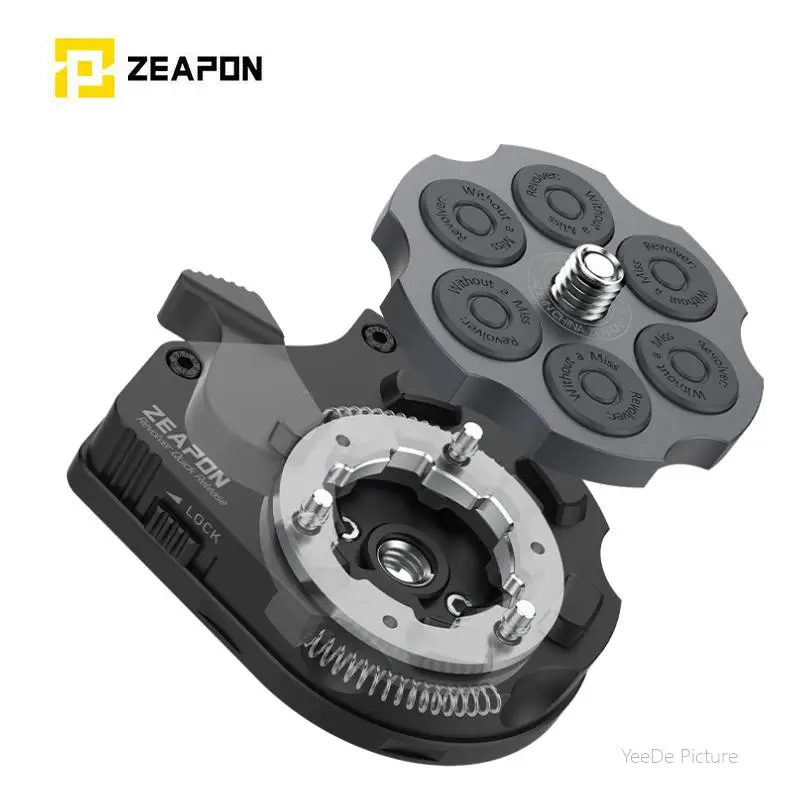 ZEAPON Al-H2 Revolver Quick Release Base Clamp Plate with 1/4 3/8 inch Screw Platform for DSLR Camera Slider Tripod Pan Tilt