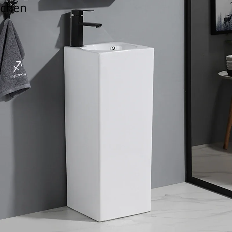 DSAFloor-Standing Ceramic Integrated Washbasin Bathroom Pedestal Washbasin