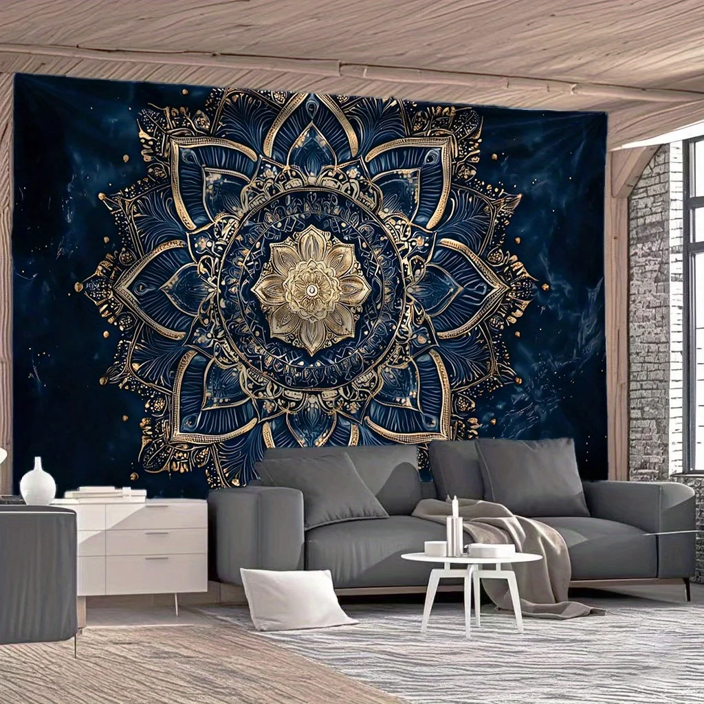 Boho Mandala Tapestry Wall Hanging Gold Moroccan Style Ethnic Bohemian Wall Art Decoration for Living Room Bedroom Space