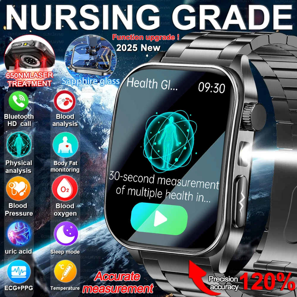 

2025 New Dual probe laser Health Smart Watch Conditioning Blood oxygen Pressure Uric Acid Blood lipid ECG+PPG call Smart watch