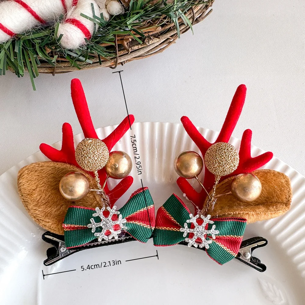 1 قطعة مقاطع الشعر عيد الميلاد ، دبابيس الشعر قرن الوعل الرنة مع أجراس/أقواس/Pinecones ، إكسسوارات الشعر لطيف عيد الميلاد للأطفال هدية #3