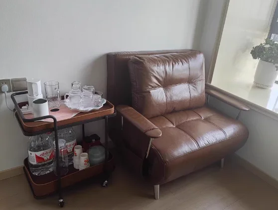 Minimalist Mobile Side Table | Saddle Leather Sofa Caddy on Wheels, Multi-Purpose Cart for Living Room & Bedside Storage