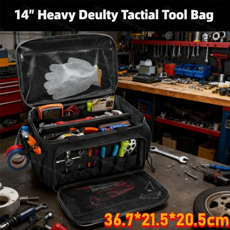 

XMSJ 14" Upgraded Toolkit Anti-friction Bottom Tactical Hand Tool Bag Multi-purpose Work Tote for Repairman Carpenter