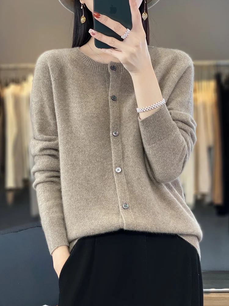 100% merino sweater women\'s first-line ready-to-wear cashmere cardigan solid color autumn and winter ladies\' top