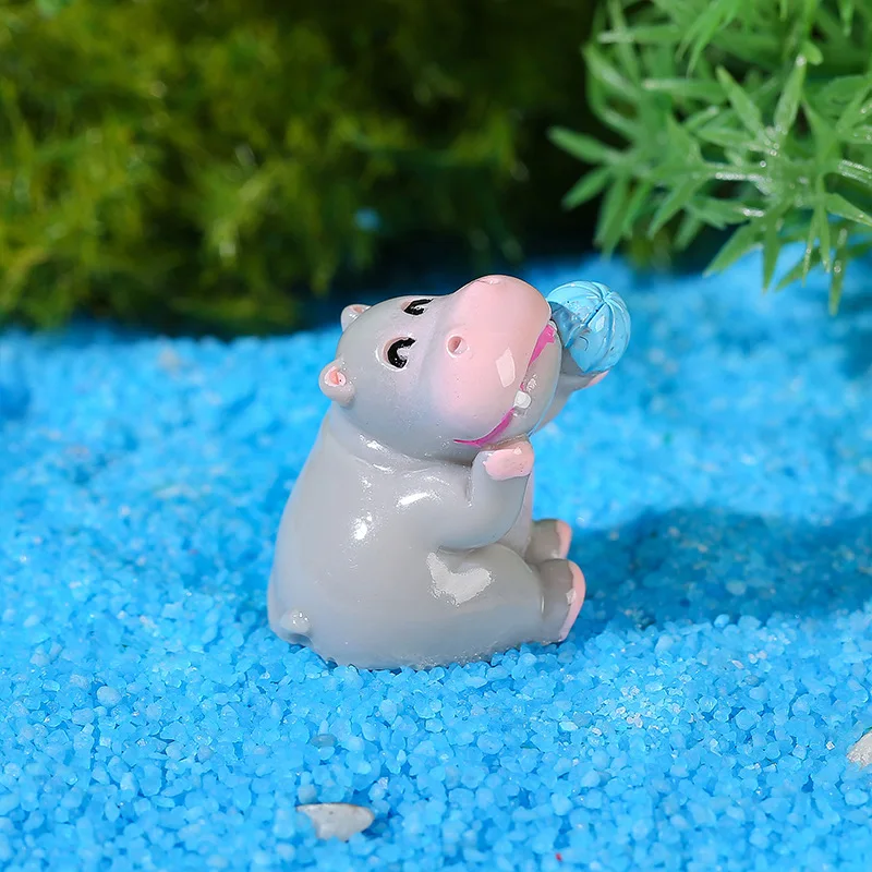 

12 pcs Cute Playful Hippo Resin Mini Animal Cupcake Toppers Party Decorations Car Dashboard Ornament Tiny Figures For Diy Micro