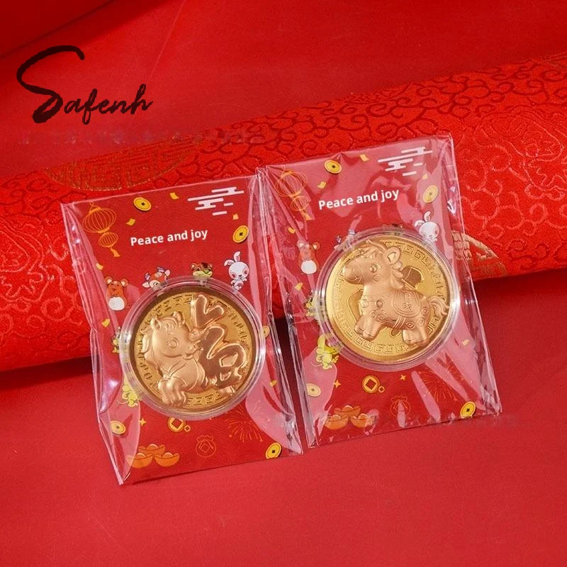 1/3Pcs Year Of The Horse Commemorative Medal 2026 Zodiac Horse Imitation Gold Foil Card Souvenir Coin Metal Crafts Gift