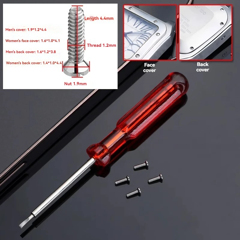 Per viti per orologi Cartier Santos Viti anteriori quadrante Santos100 e viti per coperchio inferiore Parti di riparazione per orologi da uomo e da donna