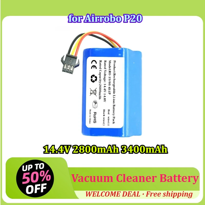 for Airrobo P20 14.4V 2800mAh 3400mAh Robot Vacuum Cleaner Battery Lithium Battery