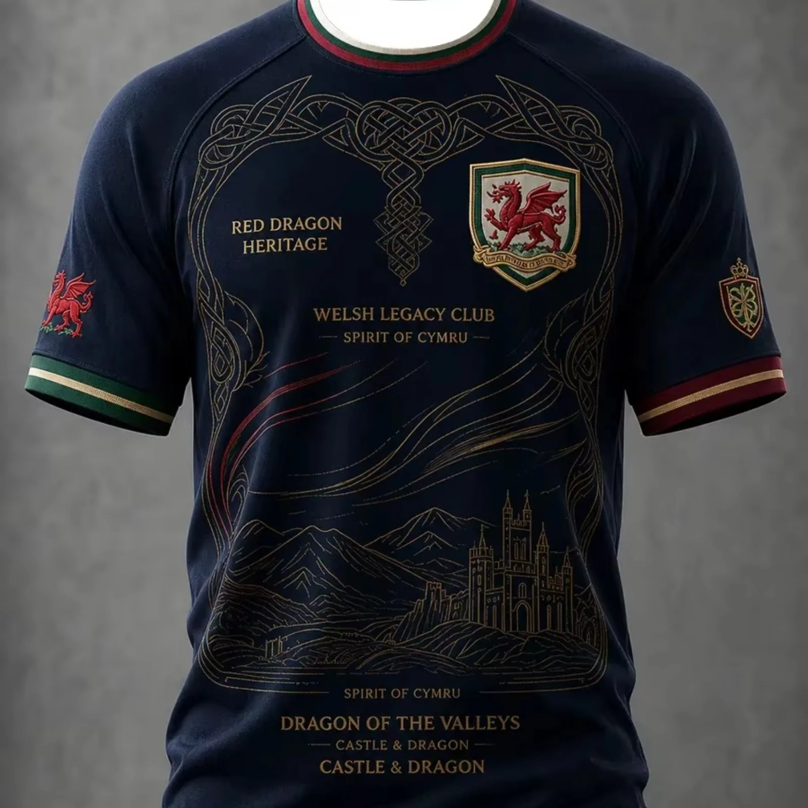 Summer Best-Selling Men's Welsh Football Training Shirt with 3D Print, Breathable and Drying Fast, Family Style T-Shirt Top