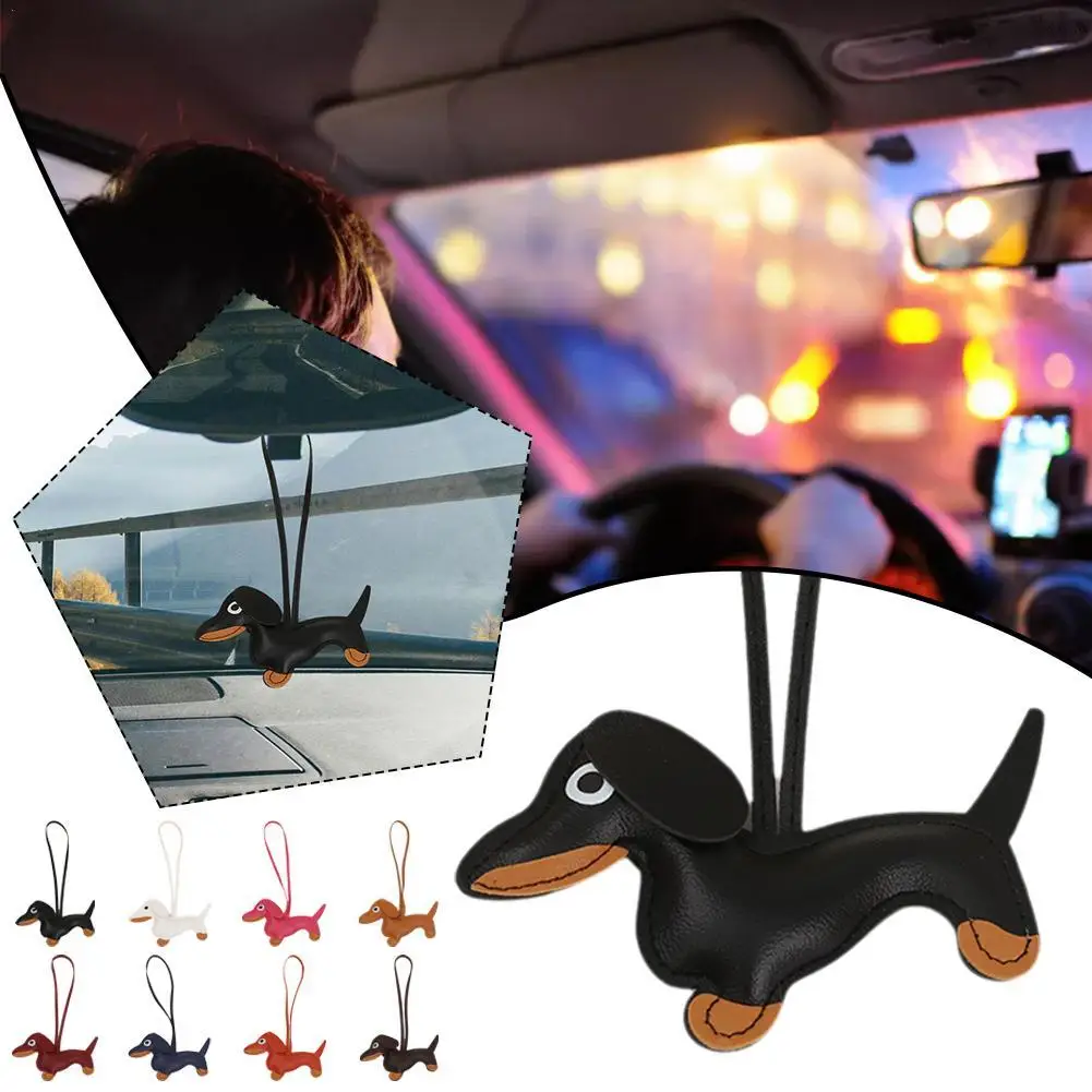 

Fashion Car Dachshund Dog Keychain PU Leather Dog Keychains For Women Bag Pendant Jewelry Trinket Key Key Holder Gift