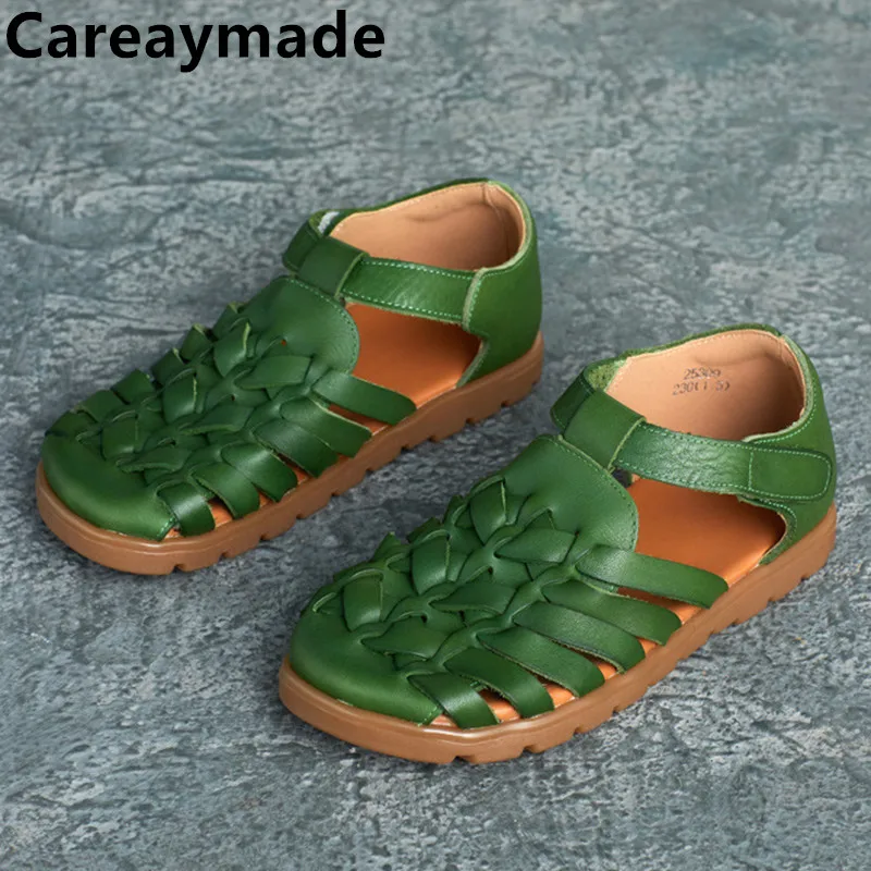 

Careaymade-сандалии ручной работы из воловьей кожи из натуральной кожи, летние легкие римские сандалии ручной работы с круглым носком в британском стиле