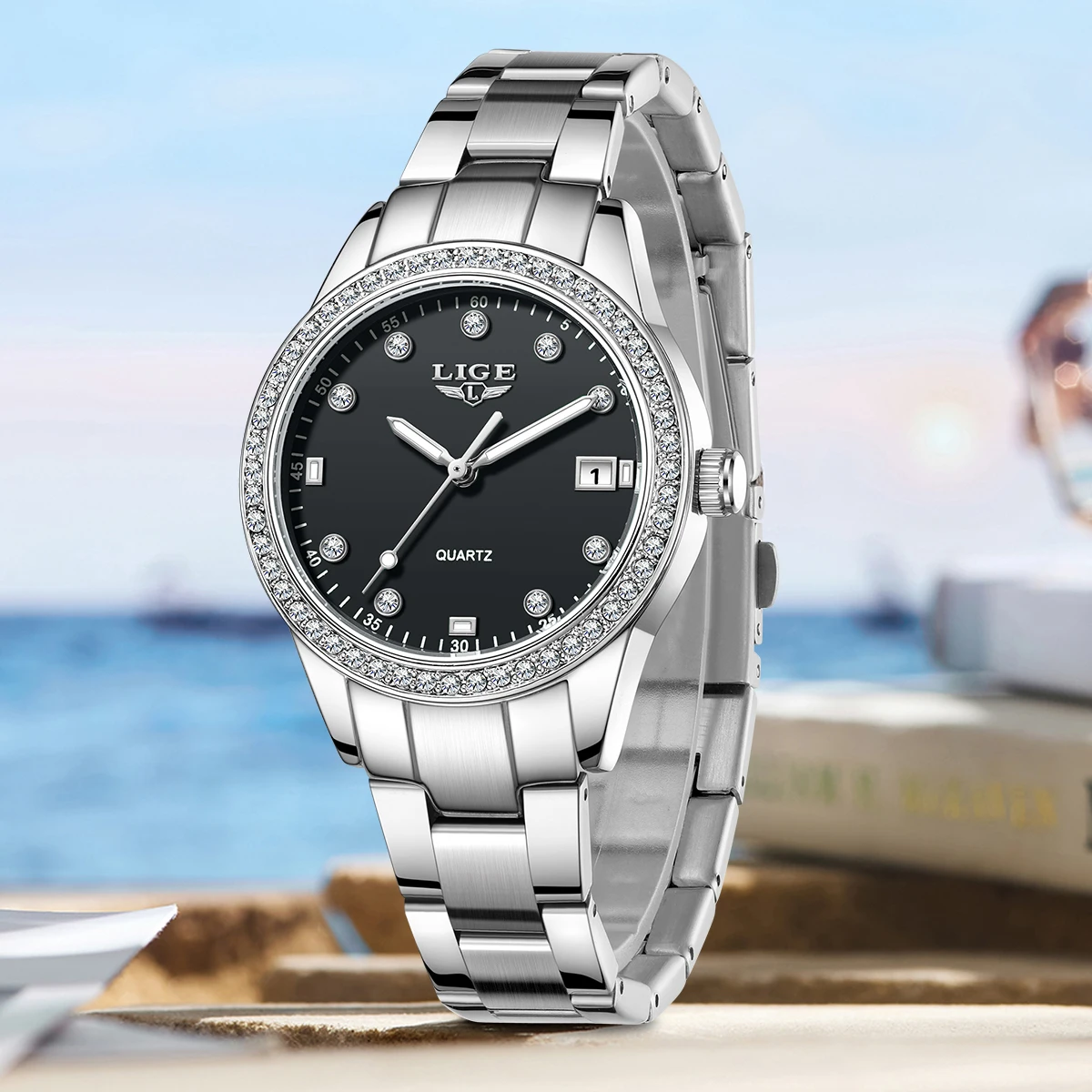 LIGE Women Watch Elegant Business Quartz Wristwatch Pink Dial Lady Casuan Dress Bracelet With Date Display Original Clock