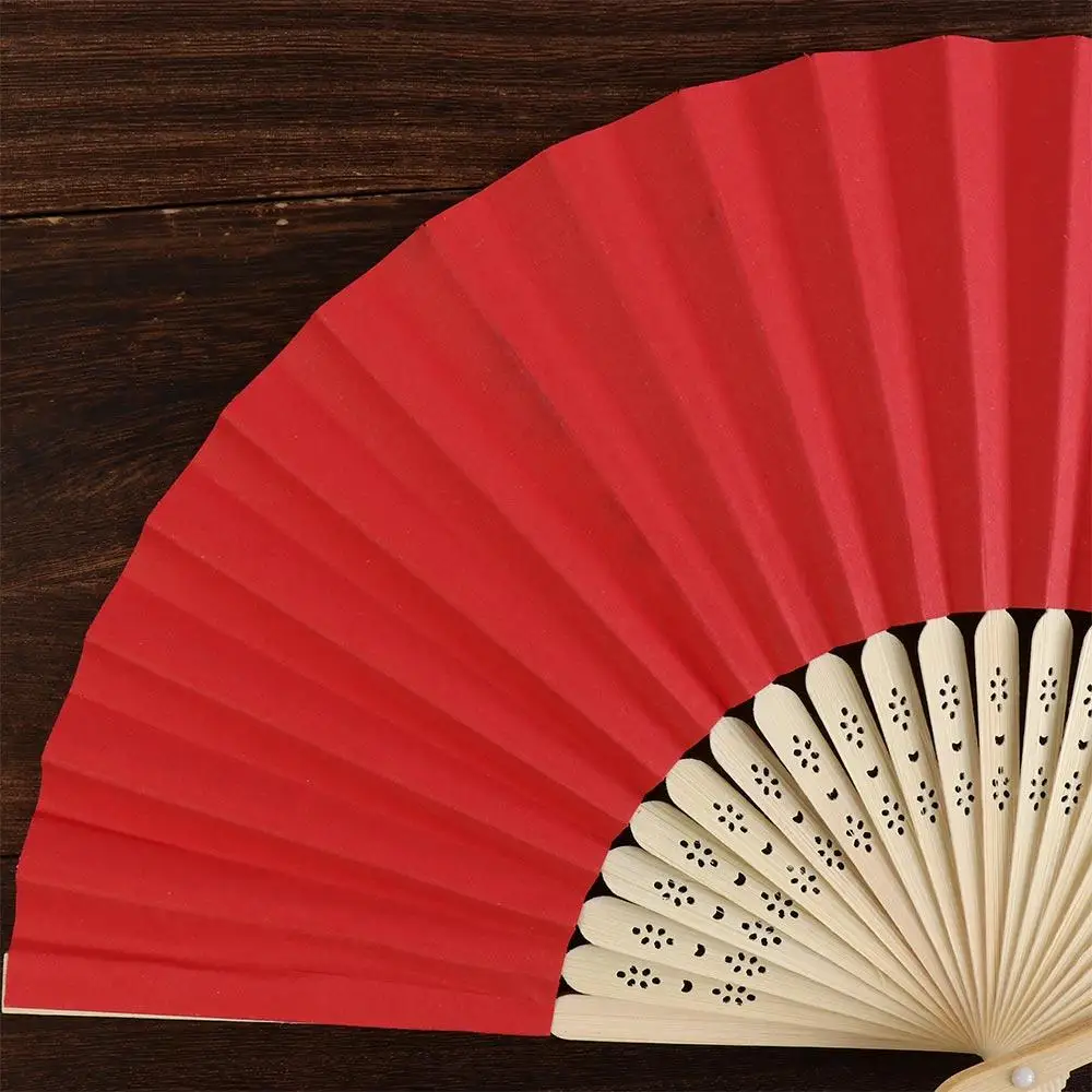 Chinese White Blank Paper Fold Fan Red Folding Hand Held Fan Pink Mini 7