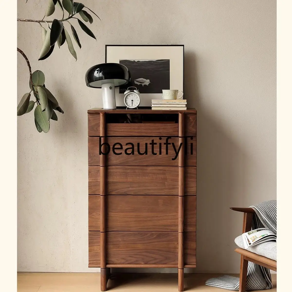 

Solid wood chest of drawers Storage modern black walnut storage drawer Living room Bedroom side cabinet
