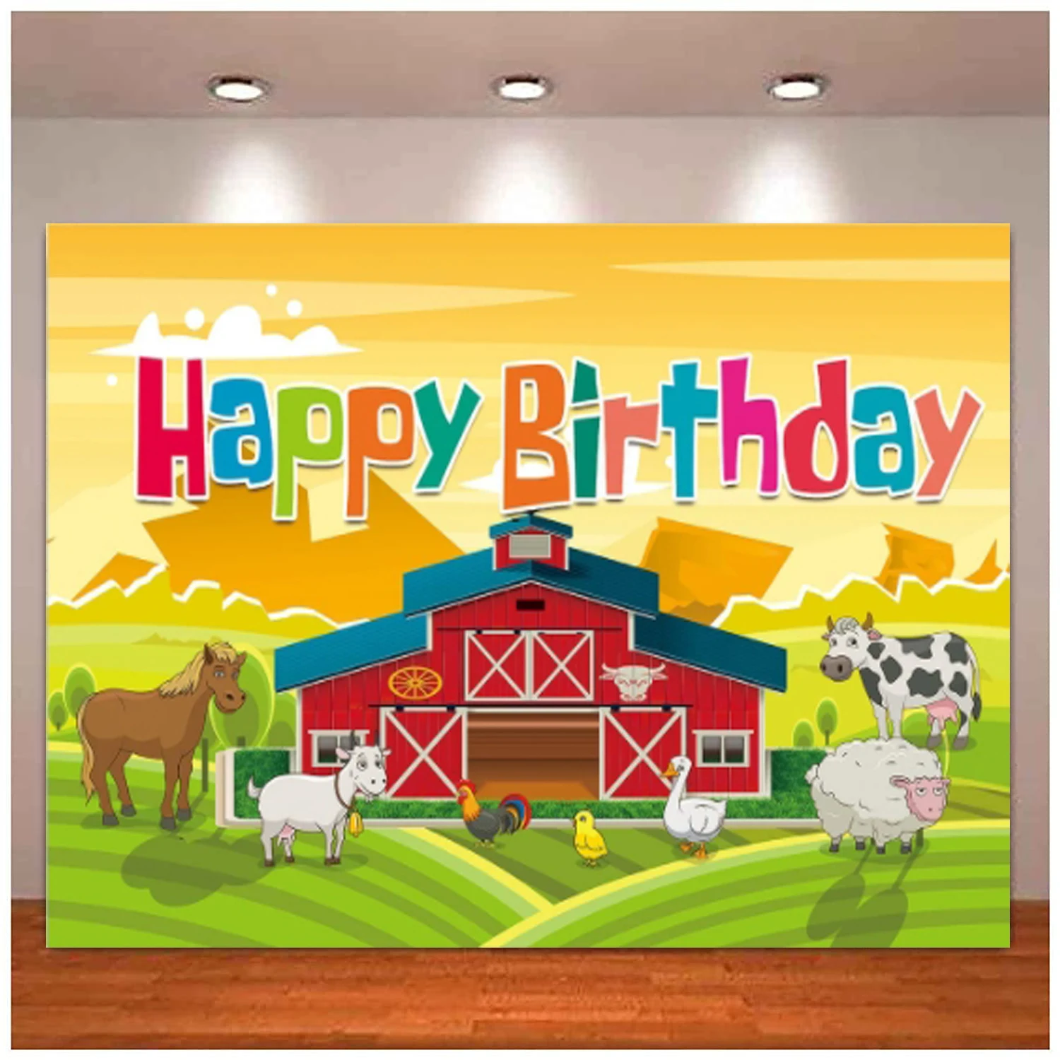 

Farm Animal Happy Birthday Party Photography Backdrop Baby Shower Barn Bday Party Background Cake Table Decoration Banner Poster