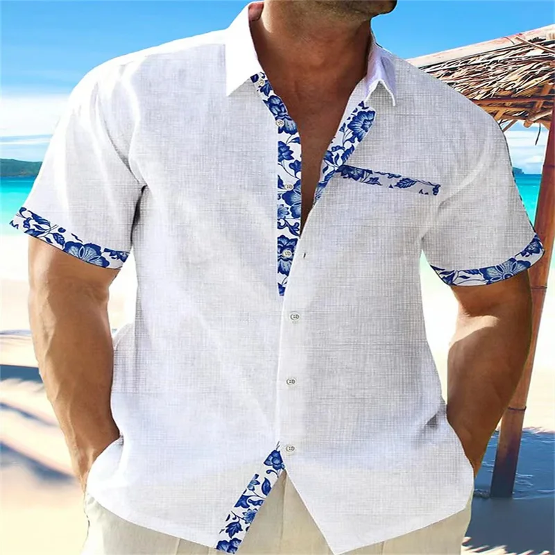 2024 solid color summer shirt men\'s Hawaiian shirt casual! Fashion street short sleeve beach holiday party men\'s pocket shirt