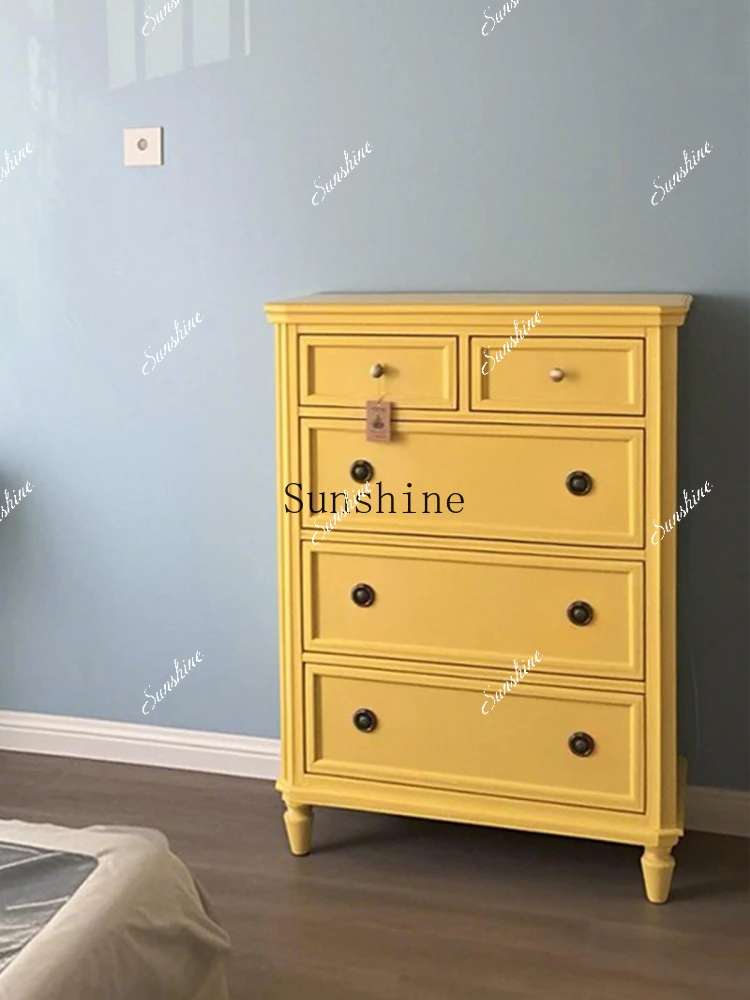 Medieval five-bucket solid wood storage drawer bedroom retro wind cabinet storage decorationP