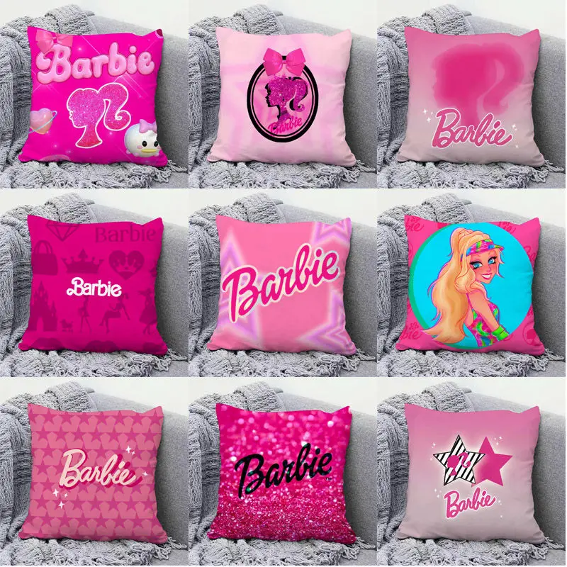 45X45Cm Pink Barbie Pillow Soft Square Ins Sofa Bedroom Pillow Nap Car Cushion Cartoon Kawaii Princess Soft Headrest Set Gifts