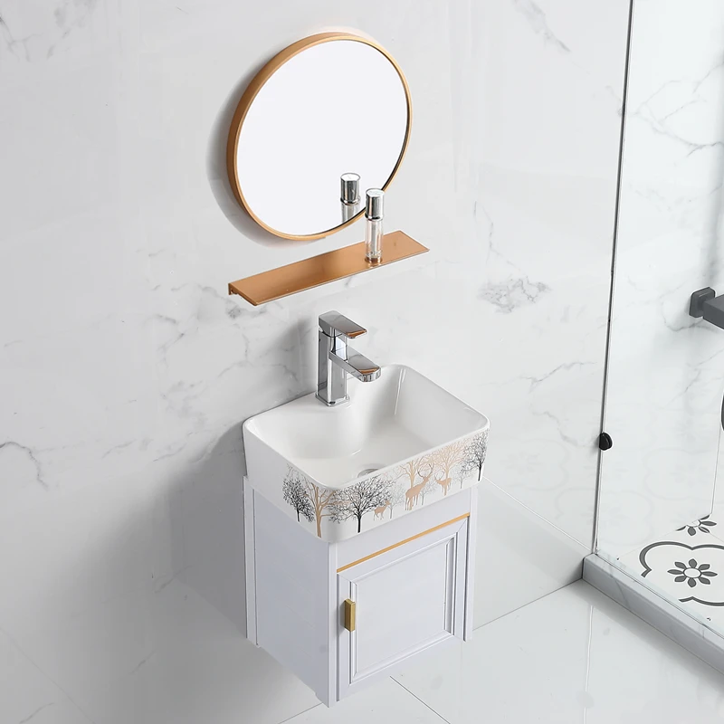 

Ceramic wall-mounted balcony wash basin cabinet combined bathroom wash basin household small apartment wash table space aluminum
