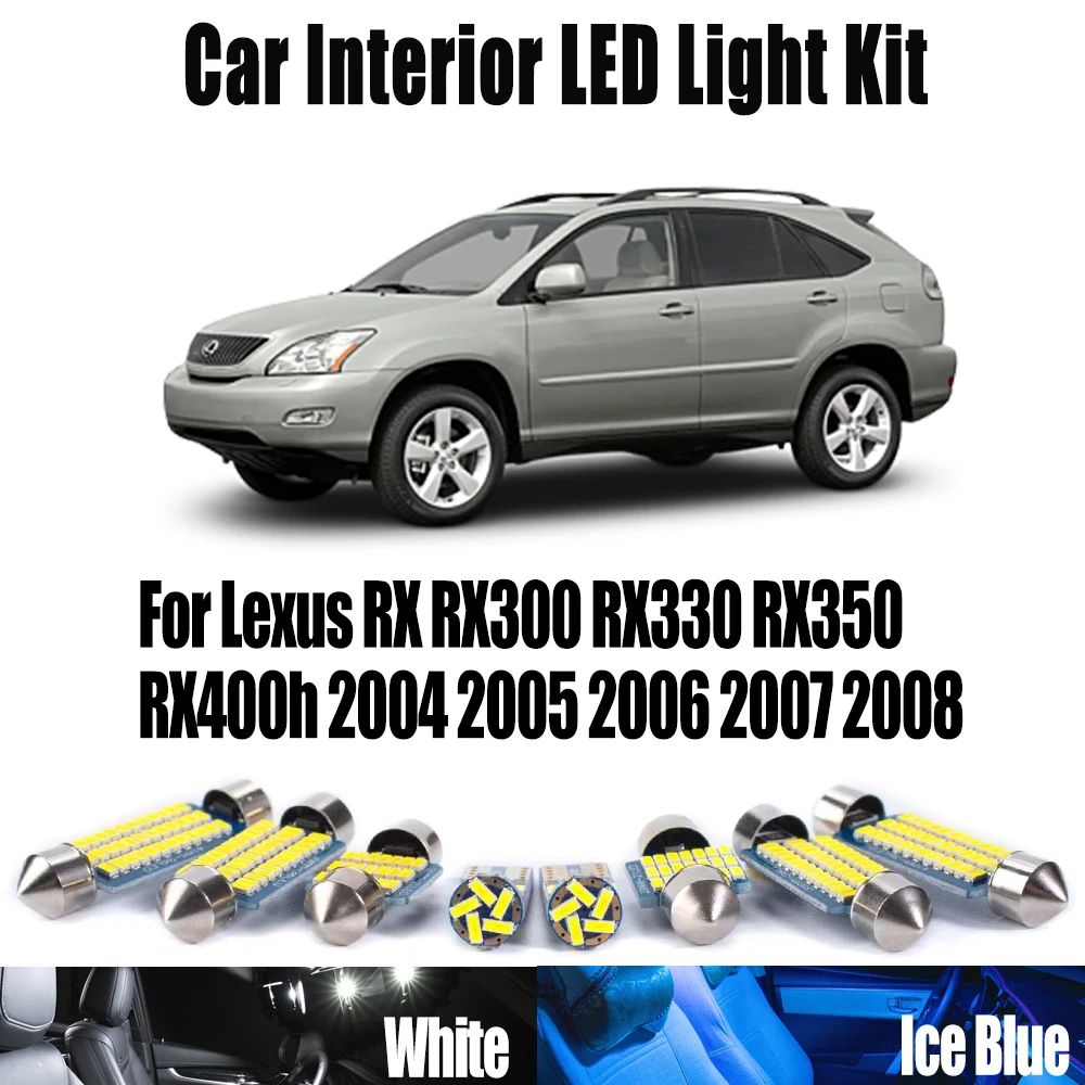 20 piezas para Lexus RX RX300 RX330 RX350 RX400h 2004 2005 2006 2007 2008 Kit de bombillas LED para vehículo luz de matrícula de lectura Interior