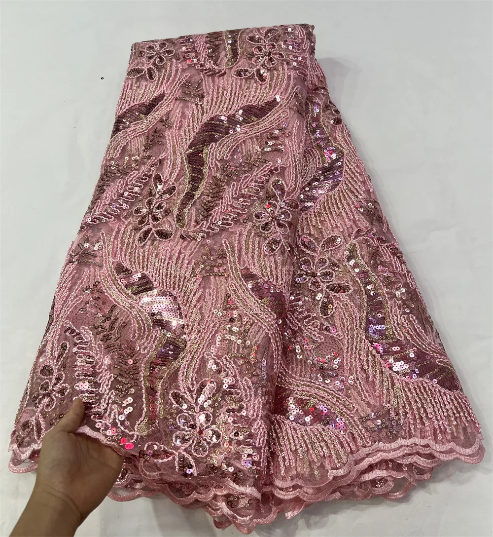 

Nigerian Hot Sale Guipure Cord Lace Fabric African 2022 High Quality Sequins Tulle Fabric French For Women Birthday Prom Dress