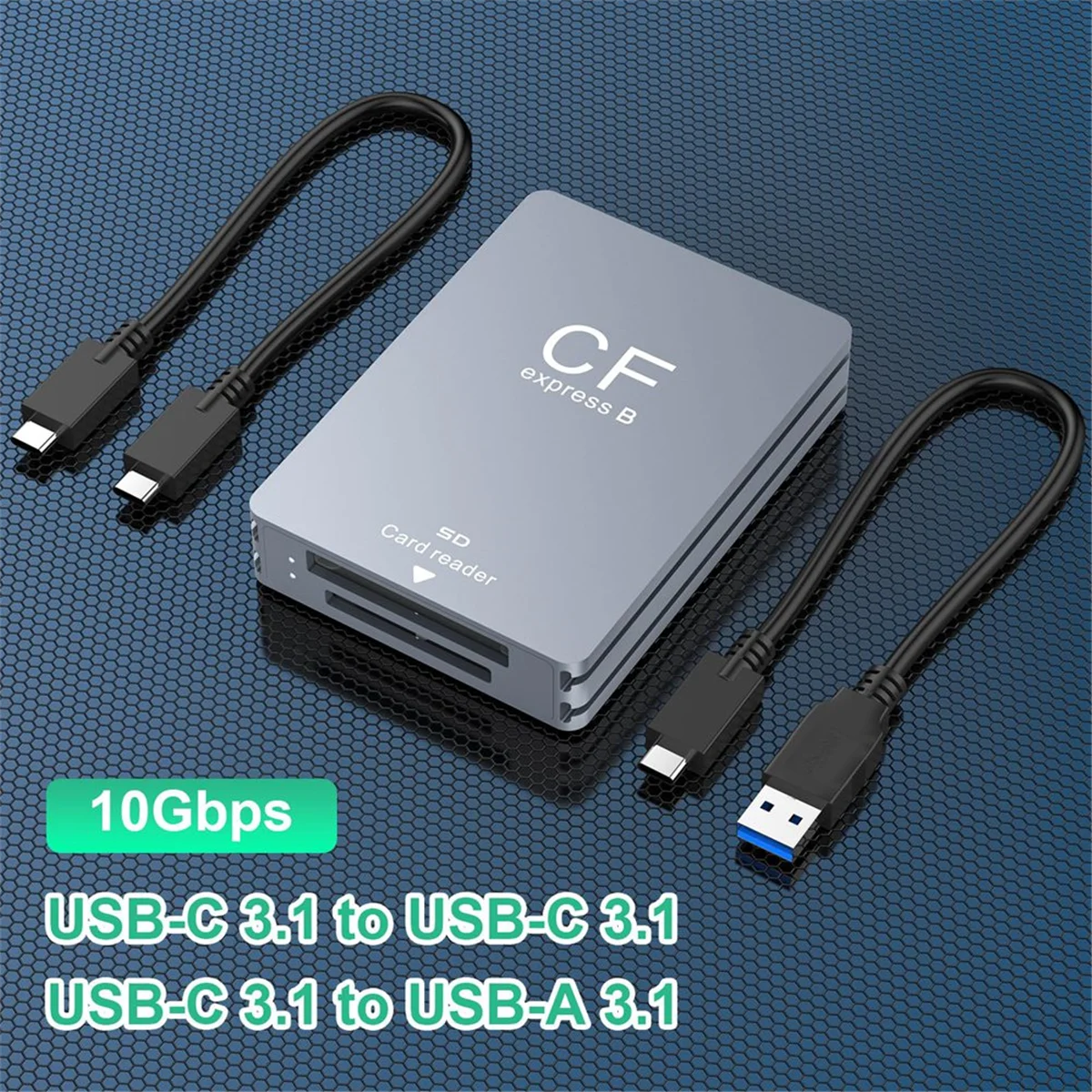 2 in 1 CFexpress Type B SD Card Reader CFexpress Reader USB 3.2 10Gbps Dual-Slot with USB C to USB C/A Cable for SLR