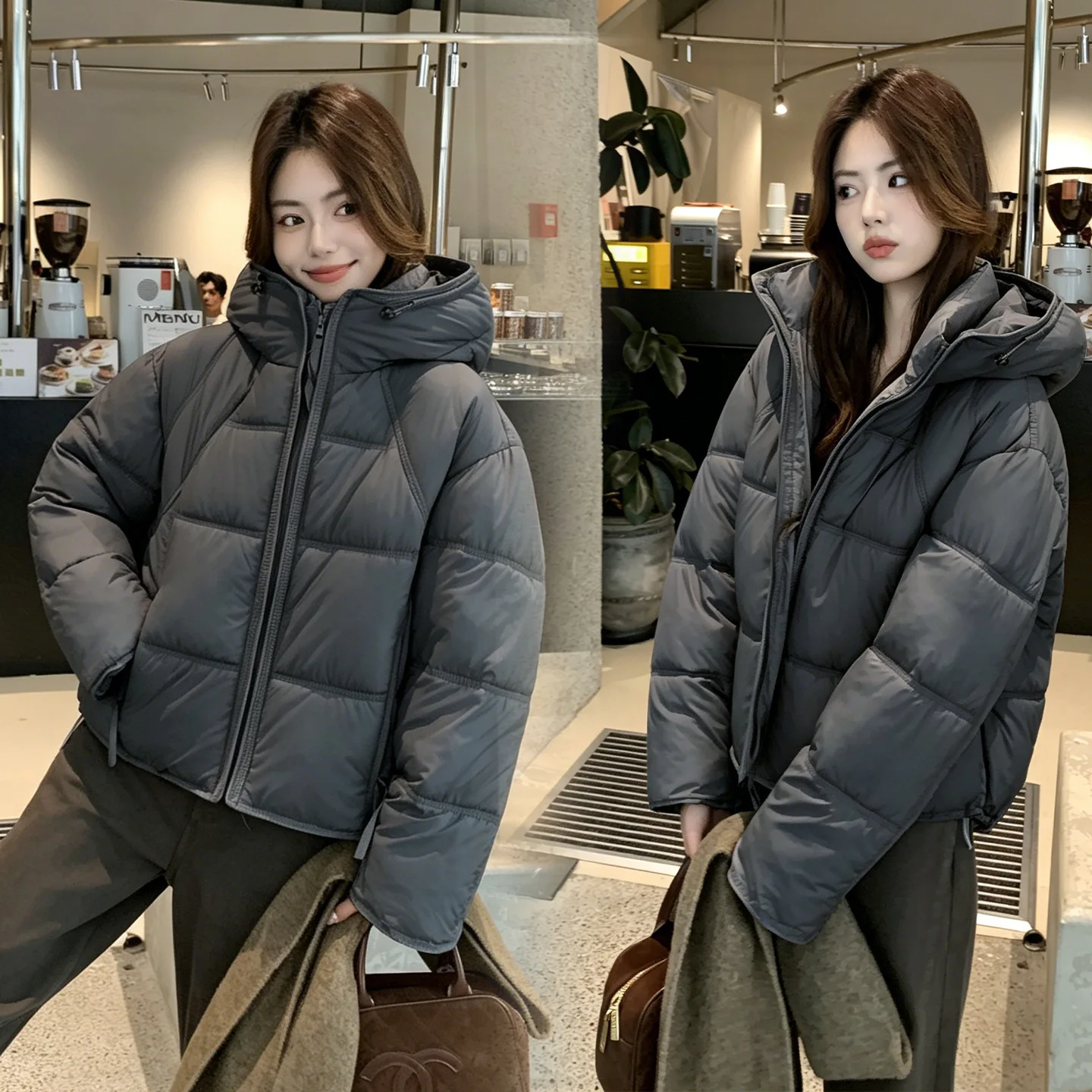 Fashion Puff Hooded Down Cotton Clothing Women 2026 Winter New Loose Hooded Versatile Student Jacket Female Cotton Padded Jacket