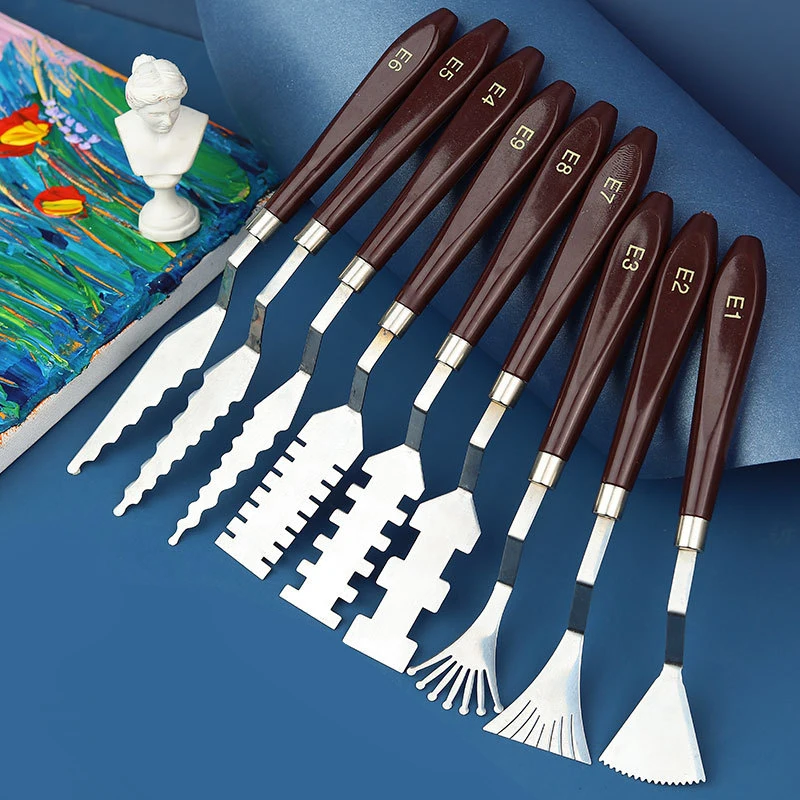 Special-shaped Mahogany Handle Stainless Steel Spatula Kit Palette Gouache watercolor Student Pigment Paint Tool