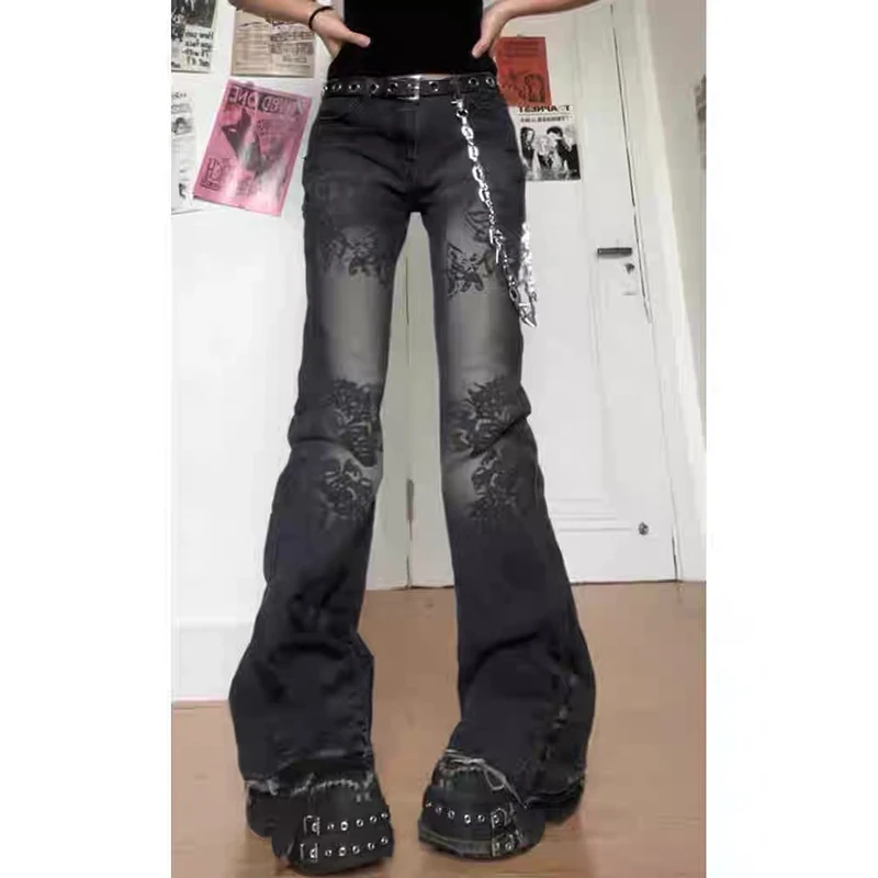 ZHIZOU Autumn Winter Women Academia Low Waisted Flare Slim Denim Pants Abi Y2k Harajuku Bell-Bottom Long Trousers Jeans Goblin