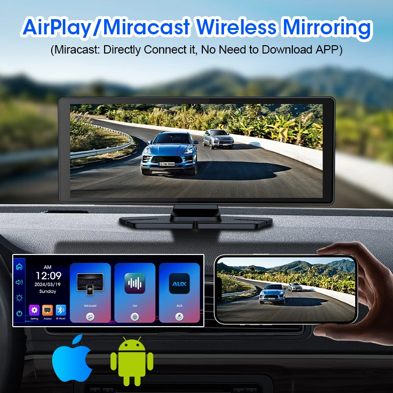 10.26 Inch 4K Auto Dvr Dashcam Draadloze Carplay & Android Auto Bt Gps Navigatie Dual Lens Spiegel Videospeler 1080P Camera Achteraan