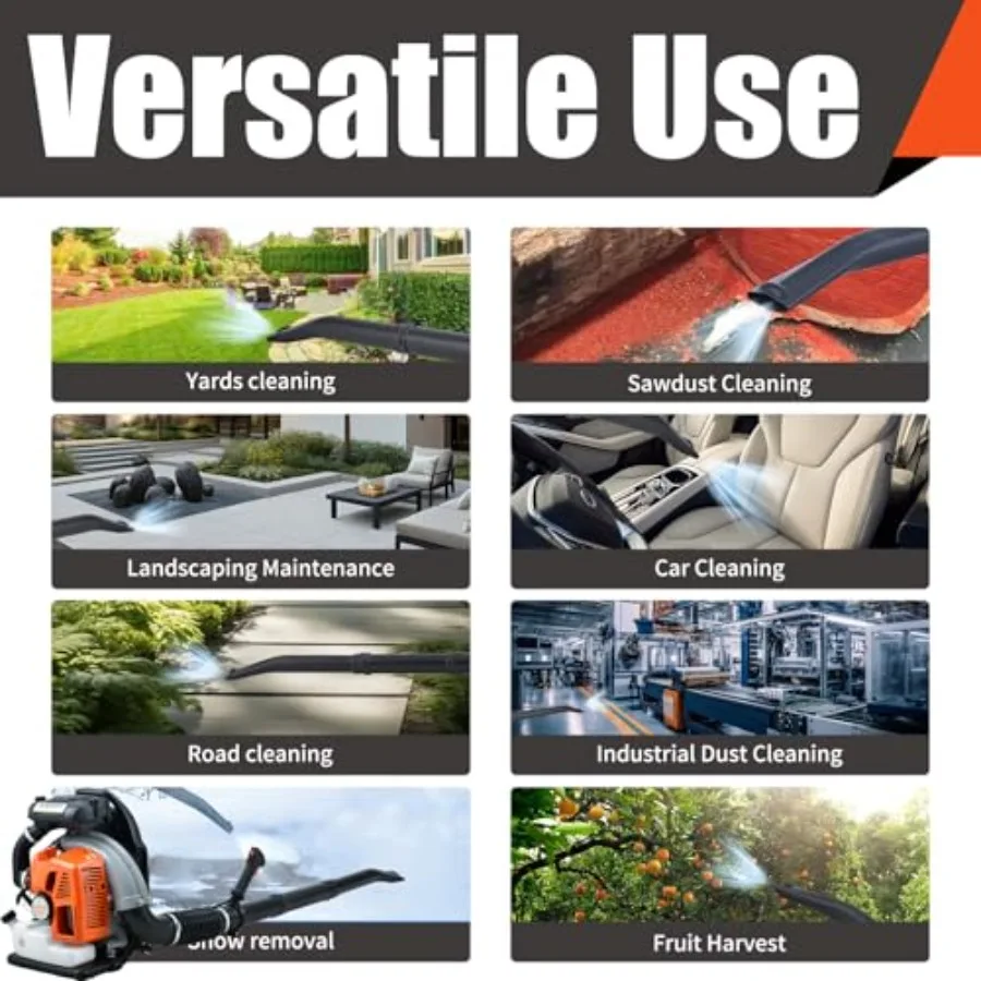 Ventilador de folhas movido a gás com mochila 65CC com 884 CFM e 3,8 HP para limpeza externa de quintal e remoção de neve com 2 ciclos