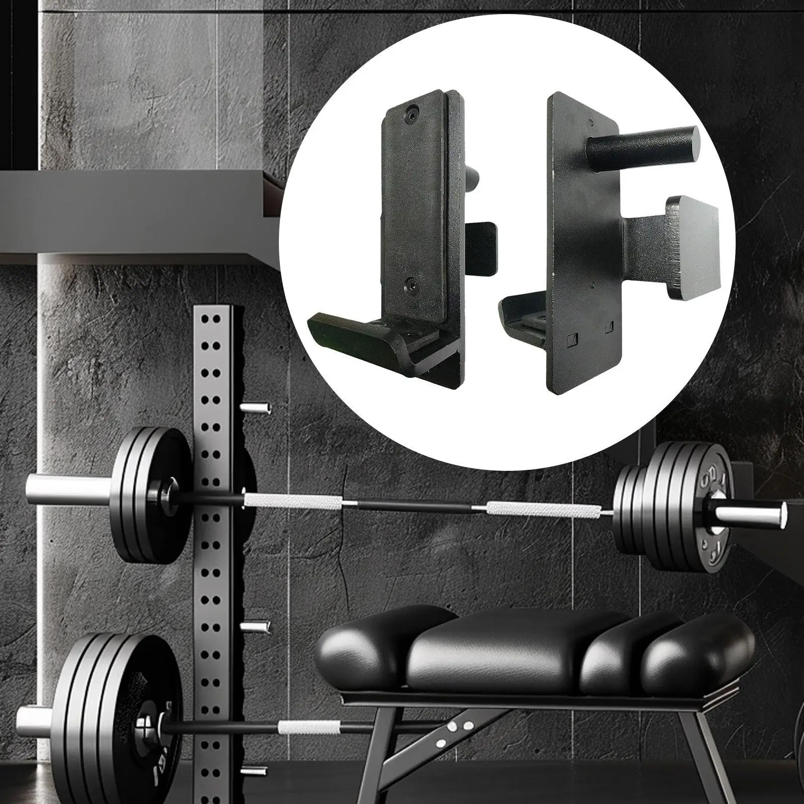 

J Hooks for Squat Rack Exercise Heavy Duty with Rubber Pads Equipment Fitness Strength Training Attachment Steel Barbell Holder