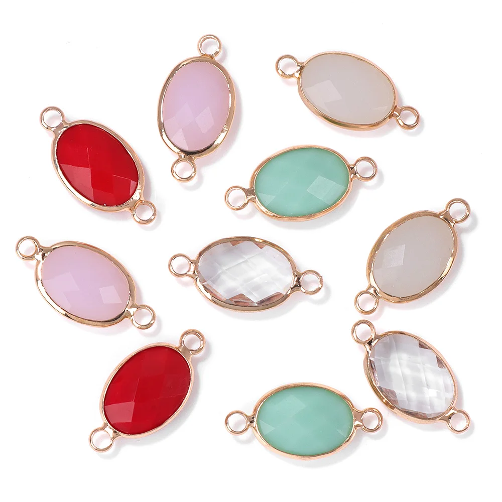 5PCS Natural Oval Shape Stone Pendants Chalcedony Gems Connector Charms Fit Jewelry Making Necklace Parts Wholesale 10*21mm