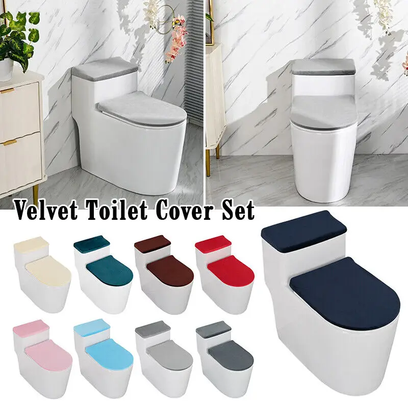 Universal Velvet Stretch Bathroom Toilet Lid Cover and Toilet Tank Lid Cover Set Soft Closestool Seat Case Bathroom Winter Pad