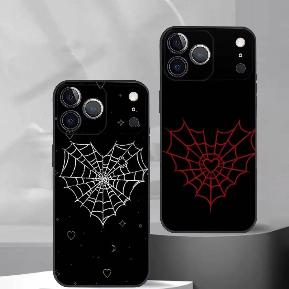 

Cool Spider Web H-Heart Phone Case For iPhone 17, 16,15,14,13,12,11 Plus,Pro Max, Others Soft Black Cover