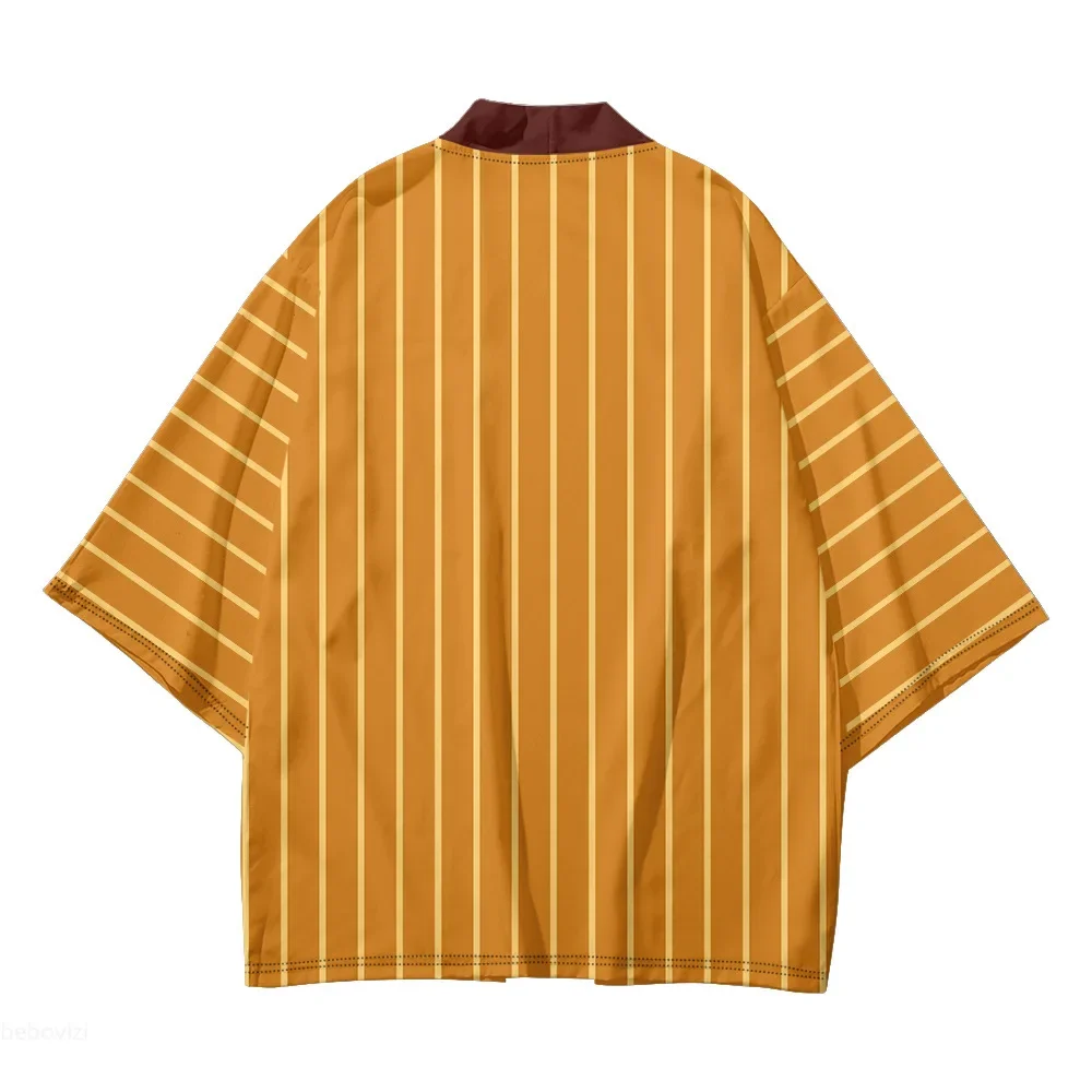البرتقال شريط طباعة تأثيري Haori 2025 النساء الرجال سترة الشاطئ يوكاتا ثوب الكيمونو الياباني بلايز تقليدية غير رسمية