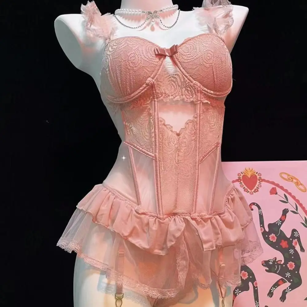 

Comfortable Bow Flower Lace Nightgown Transparent Women Lingerie Camisole Nightwear Sweet Ruffle Mesh Nightdress Gifts
